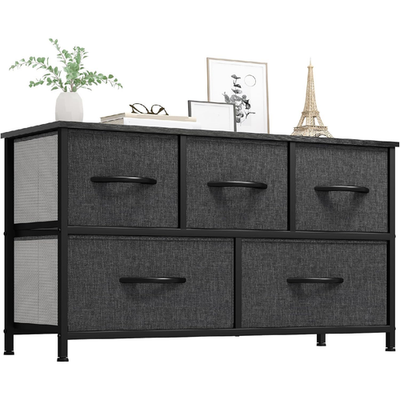 YITAHOME 5-drawer fabric dresser organizer with metal frame and MDF top in black grey for bedroom storage