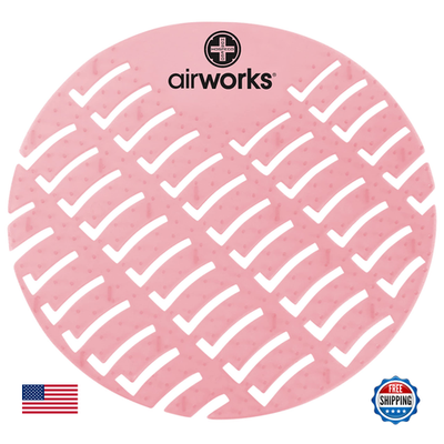Urinal deodorizer screen by Hospeco Airworks Awus004-Bx in strawberry red, designed to fit urinals and reduce odors.