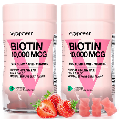 VEGEPOWER Biotin Gummies 10000mcg with Vitamins for Hair Growth and Nail Health