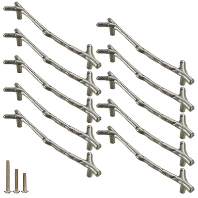 Set of 10 vintage tree twig cabinet knobs handles by ESreake, made of zinc alloy, featuring a rustic, branch-inspired design for furniture.
