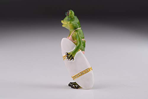 Keren Kopal Surfer Frog Trinket Box Figurine Decorated with - Product Imagery