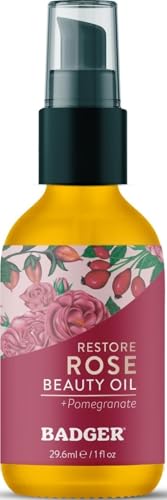 Badger Organic Rose Face Oil, Calming & Hydrating, 1 fl oz Glass Bottle - Badger Official Product View 1