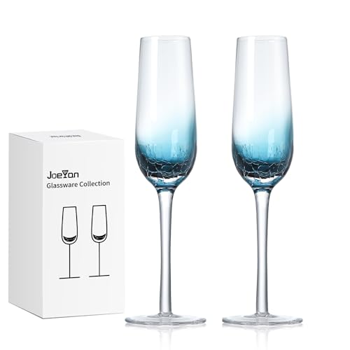 Joeyan Handmade Blue Crackle Champagne Flutes Glasses,Aesthetics - Product Imagery