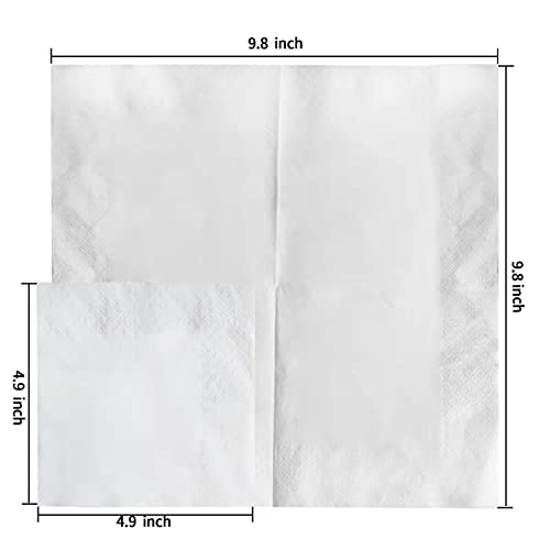 200 Count Napkins 2 Ply Plain White Beverage Napkins Disposable - Product Imagery