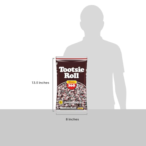 Tootsie Roll Minis, Chewy Chocolate Candy, 360 Count, 38.8oz Bag - Product Imagery