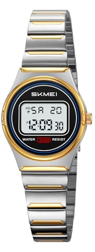 Gosasa Women's Petite Retro Digital Watch, Steel Bracelet, LED - Product Imagery