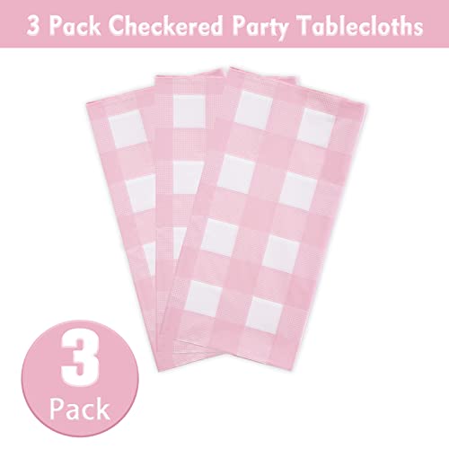 Kesfey 3 Packs Pink Gingham Tablecloth Pink and White Checkered - Product Imagery