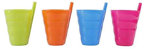Basicwise Set of 4 Reusable 10 oz Plastic Cups with Built-In - Product Imagery