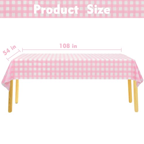 Kesfey 3 Packs Pink Gingham Tablecloth Pink and White Checkered - Product Imagery