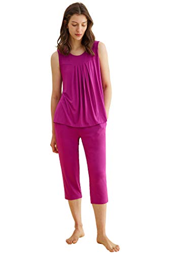 Latuza Women's Summer Pleated Tank Top Capris Pajamas Set - Product Imagery