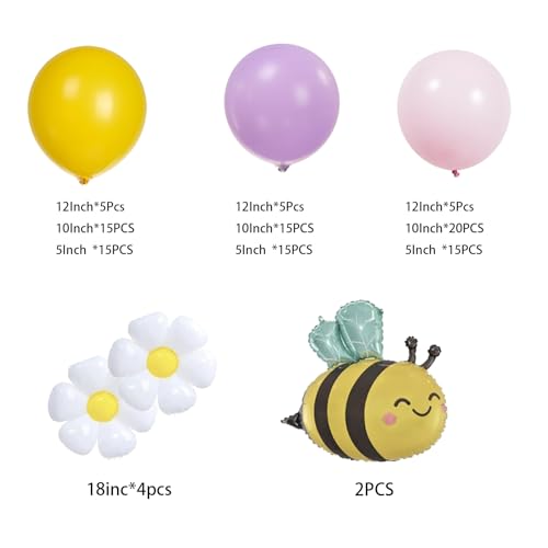 Bee Balloon Garland Arch Kit 129Pcs Pink Purple Yellow Balloons - Product Imagery