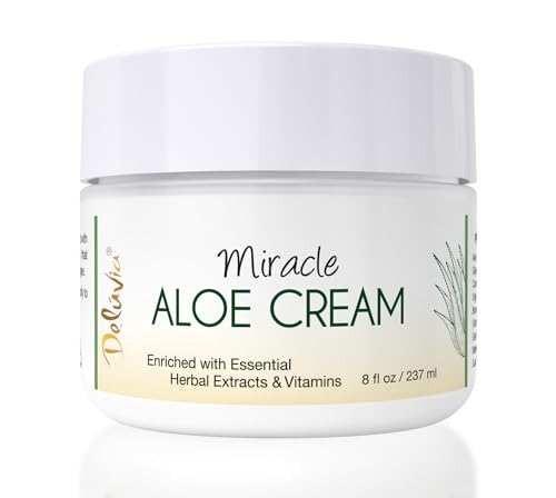 Deluvia Miracle Aloe Cream | Face & Body Moisturizer with Vitamin E & Organic Aloe Vera | Hydrating, Soothing for Dry Skin, Anti-Wrinkle, Acne Scars, Rosacea, Psoriasis, Eczema - 8 oz - DELÚVIA Official Product View 1