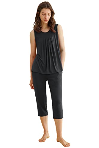 Latuza Women's Summer Pleated Tank Top Capris Pajamas Set - Product Imagery