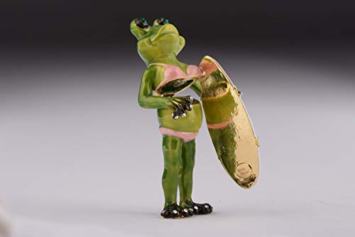 Keren Kopal Surfer Frog Trinket Box Figurine Decorated with - Product Imagery