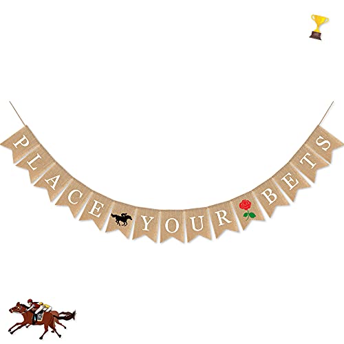 SWYOUN Burlap Place Your Bets Banner Kentucky Derby Party - Product Imagery