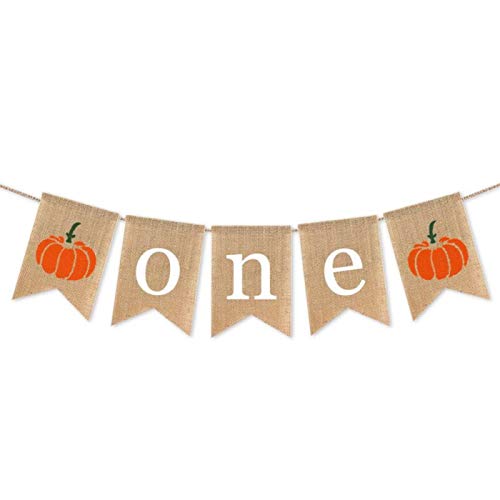SWYOUN Burlap Pumpkin One Banner Boy Girl 1st Birthday Party - Product Imagery