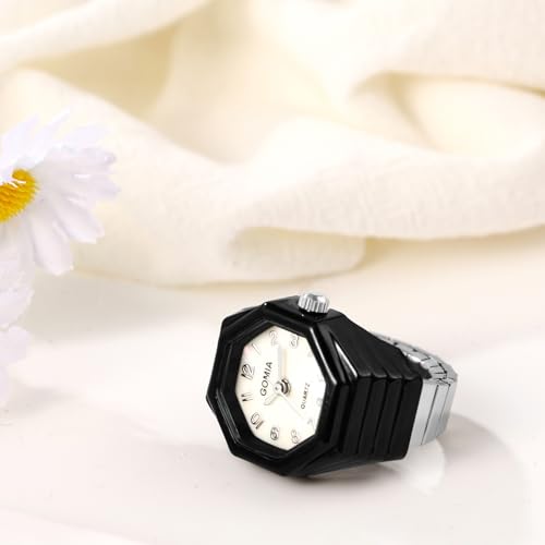 JewelryWe Men Women Finger Watch - Stretchy Elastic Band Octagon - Product Imagery