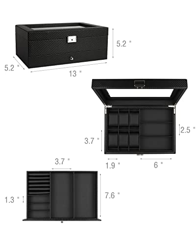 GUKA Watch box, 6 Slot Watch Case, 3 Slot Sunglass Organizer, - Product Imagery