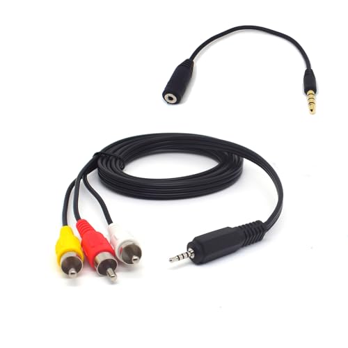 ELNONE 2.5mm 4-Pole to 3 RCA AUX AV Cable 5FT w/ 3.5mm Adapter fo by ELNONE - Angle View 1