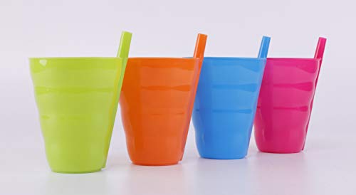 Basicwise Set of 4 Reusable 10 oz Plastic Cups with Built-In - Product Imagery