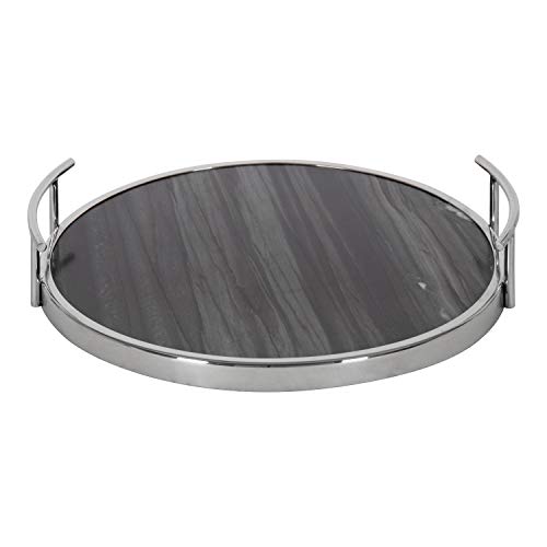Kate and Laurel Marbury Modern Round Tray, 15 x 14 x 3, Gray - Product Imagery