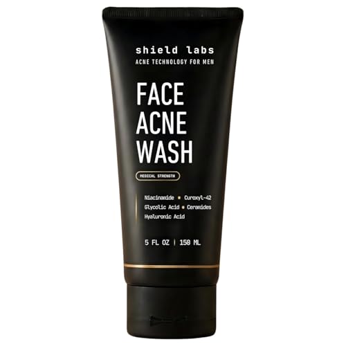 Shield Face Acne Wash for Men and Boys, Curoxyl-42 Face Wash to Clear, Treat, and Prevent Acne, Gentle formula with Niac