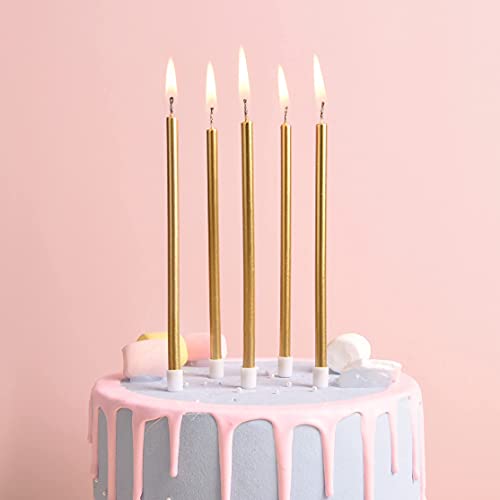 PHD CAKE Gold Long Thin Metallic Birthday Candles, Cake Candles, - Product Imagery