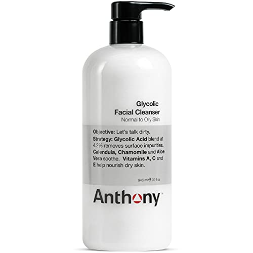Anthony Glycolic Facial Cleanser for Men, Daily Exfoliating & Hydrating Face Wash, Shave Prep, Non-Foaming, Deep Cleansing, Gentle on Sensitive Skin, Removes Dirt & Oil, Smooths Texture, 32 Fl Oz - Anthony Official Product View 1