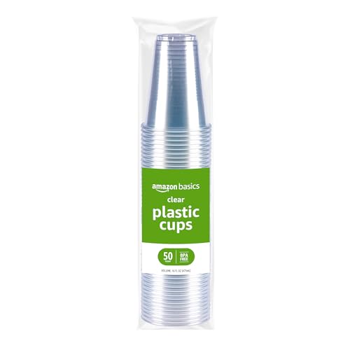 Amazon Basics Disposable Clear Plastic Cups for Cold Drinks, - Product Imagery