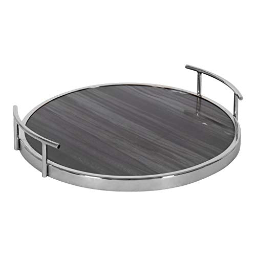Kate and Laurel Marbury Modern Round Tray, 15 x 14 x 3, Gray - Product Imagery