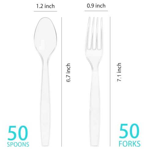 MOACOCK 100 Count Exact Heavy Weight Plastic Forks and Spoons - Product Imagery