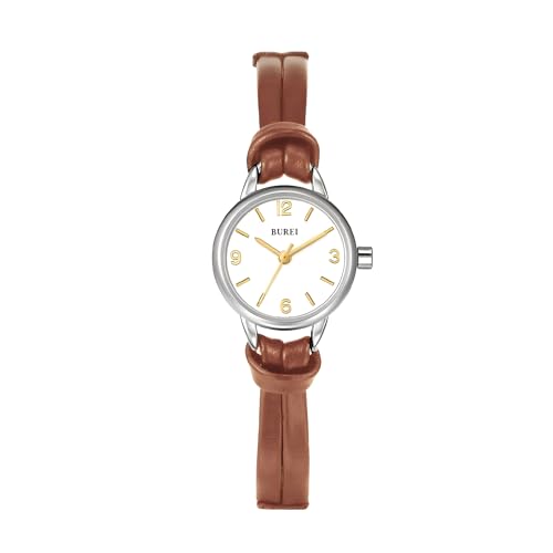 BUREI Women's Brown Leather Strap Watch Small Dial Waterproof - Product Imagery