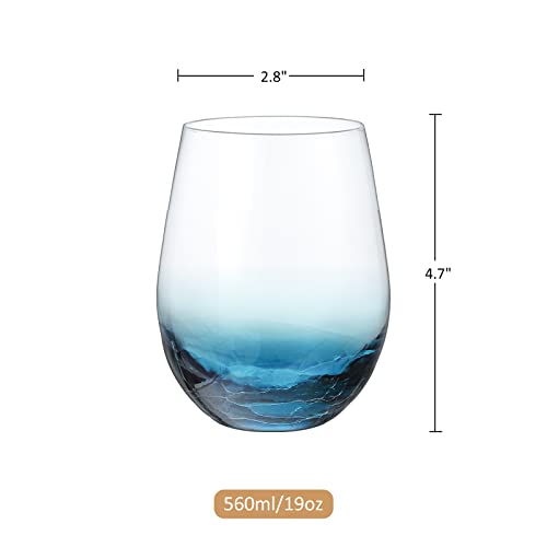 Joeyan Handmade Blue Stemless Crackle Wine Glasses Cups,Red Wine - Product Imagery