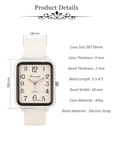 Square Arabic Numerals Analog Quartz Watch Silicone Strap Wrist - Product Imagery