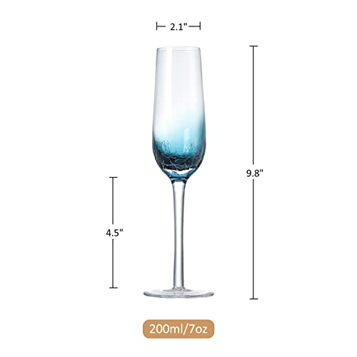 Joeyan Handmade Blue Crackle Champagne Flutes Glasses,Aesthetics - Product Imagery