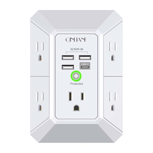 Wall Charger, Surge Protector, QINLIANF 5 Outlet Extender with 4 - Product Imagery