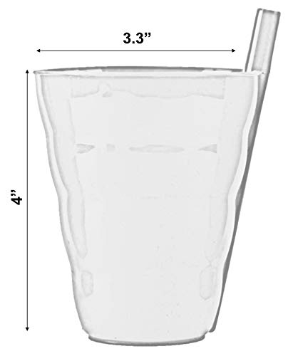 Basicwise Set of 4 Reusable 10 oz Plastic Cups with Built-In - Product Imagery