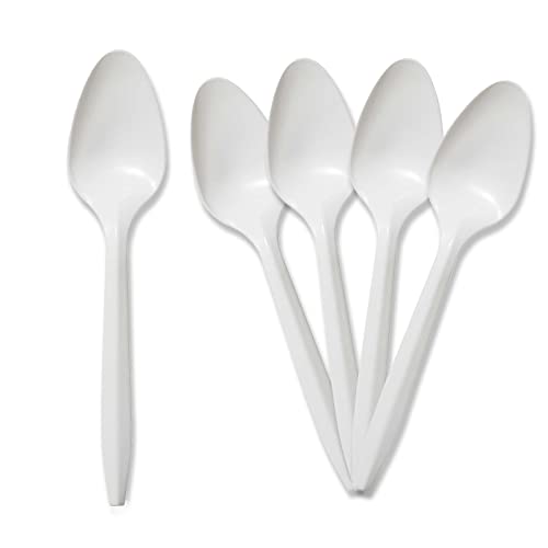 PAMI Medium Weight Disposable Plastic Teaspoons,White,Bulk Party - Product Imagery