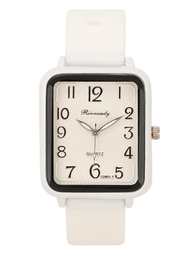 Square Arabic Numerals Analog Quartz Watch Silicone Strap Wrist - Product Imagery