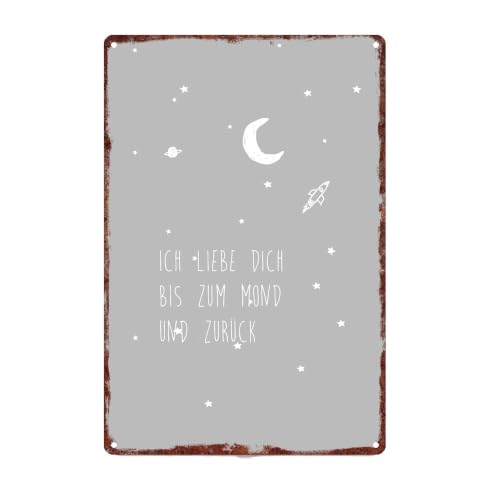 Vintage Metal Sign ICH LIEBE DICH BIS ZUM MOND UND ZUR CK Wall - Product Imagery