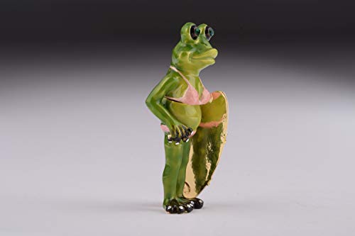 Keren Kopal Surfer Frog Trinket Box Figurine Decorated with - Product Imagery