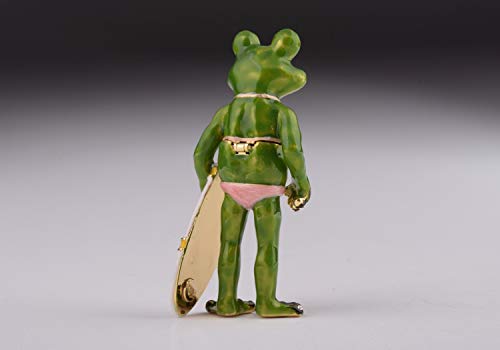 Keren Kopal Surfer Frog Trinket Box Figurine Decorated with - Product Imagery