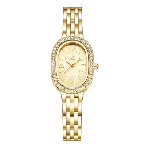 SHENGKE Women’s Oval Crystal-Accented Alloy Steel Watch - Product Imagery