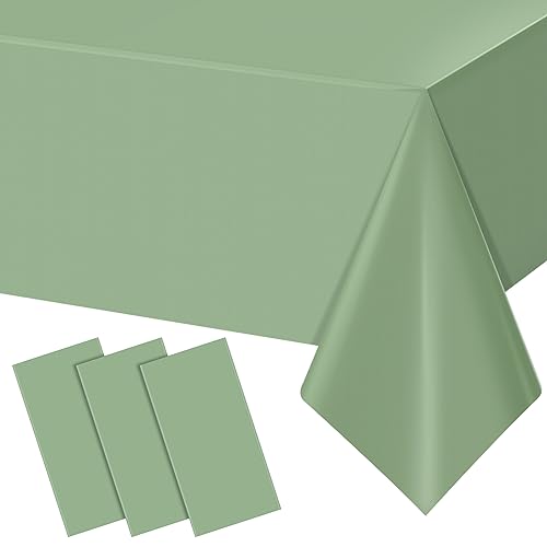 3Pack Sage Green Plastic Tablecloths for Rectangle Tables, Light - Product Imagery