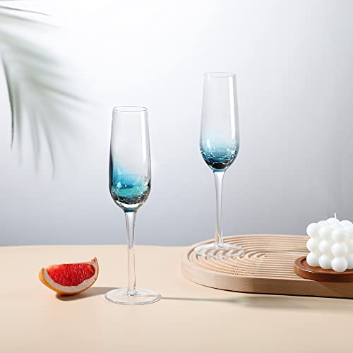 Joeyan Handmade Blue Crackle Champagne Flutes Glasses,Aesthetics - Product Imagery