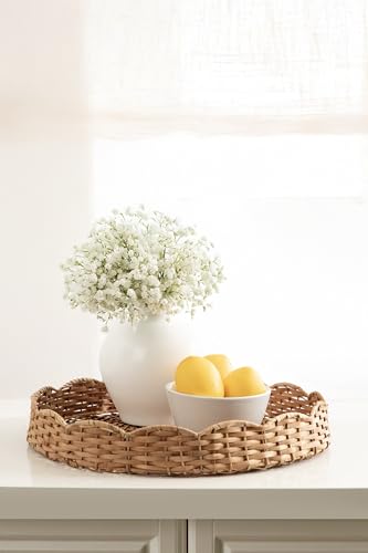 Kate and Laurel Wavley Modern Round Scalloped Woven Rattan Tray, - Product Imagery