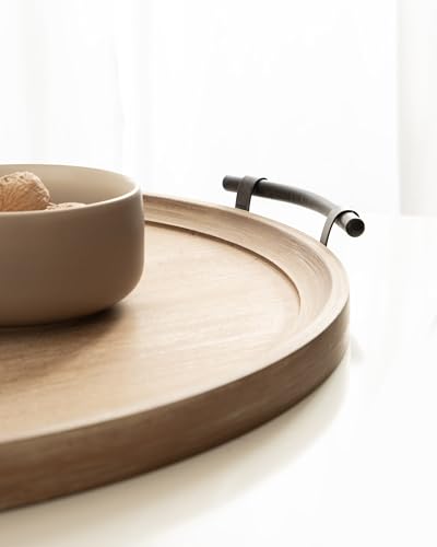 Kate and Laurel Bruillet Farmhouse Wood Round Ottoman Tray; 24 x - Product Imagery