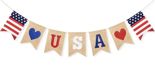 Uniwish USA Banner Burlap Bunting 4th of July Decorations - Product Imagery