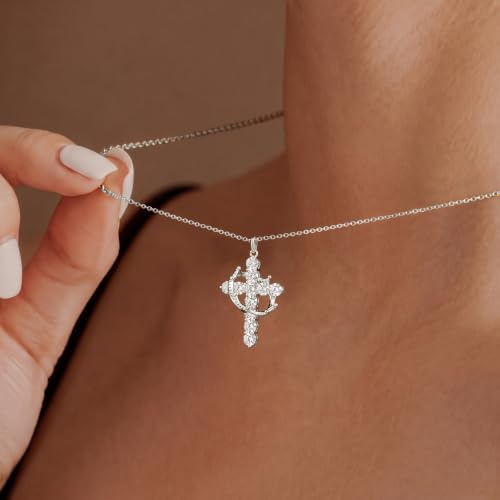 Crown Cross Necklace Sterling Silver Jesus Faith Baptism Gifts - Product Imagery