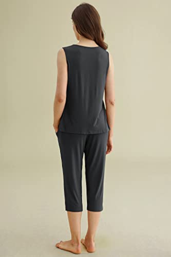 Latuza Women's Summer Pleated Tank Top Capris Pajamas Set - Product Imagery